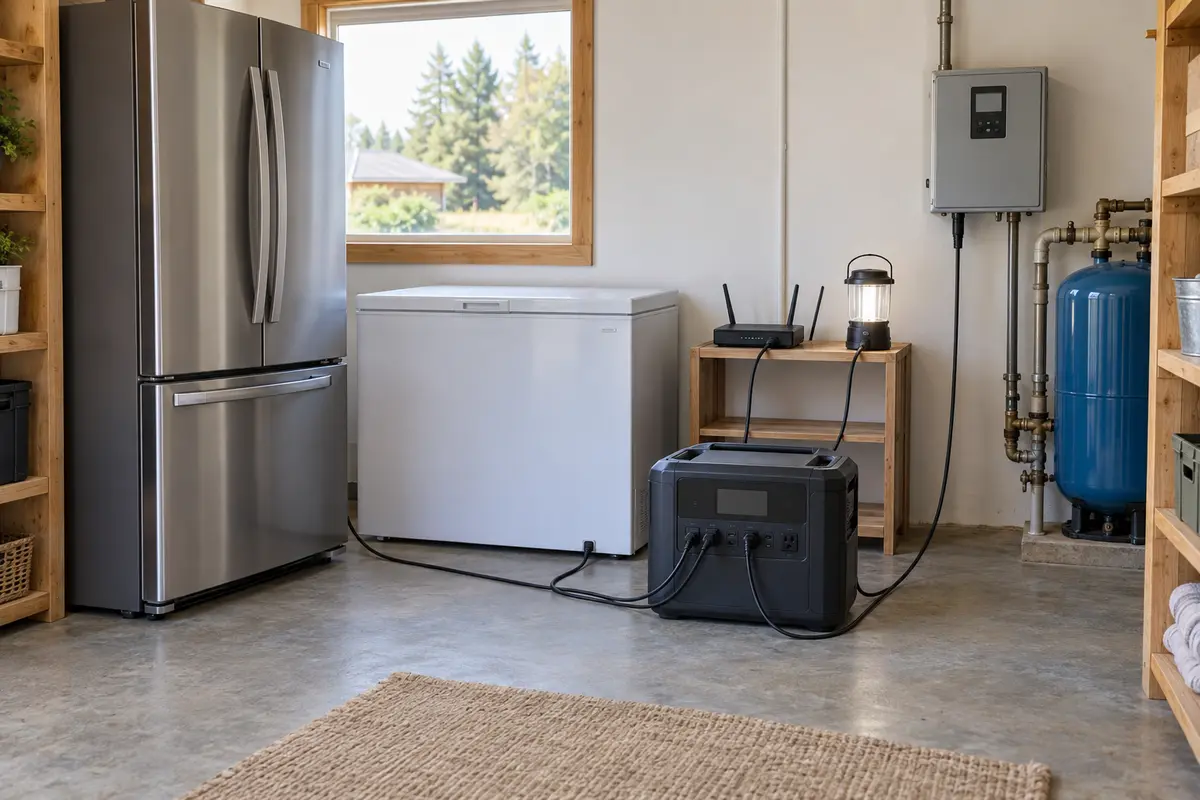 Unbranded battery station beside refrigeration, lighting, and communications equipment